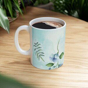 Baby Blue Wildflower Pressed Flower Ceramic Coffee Mug Coffee Garden Lover Tea M